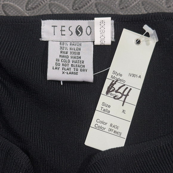 Tesso Sweatshirt Womens XL Black Knit Monogram Tape Long Sleeve Pullover Classic - Picture 5 of 7